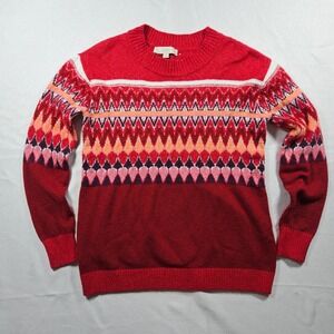 LOFT Women's‎ Red Fair Isle Pattern Knit Sweater Size Medium